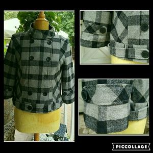 🆕️ Tulle Anthropologie wool Buffalo Plaid funnel neck short jacket coat